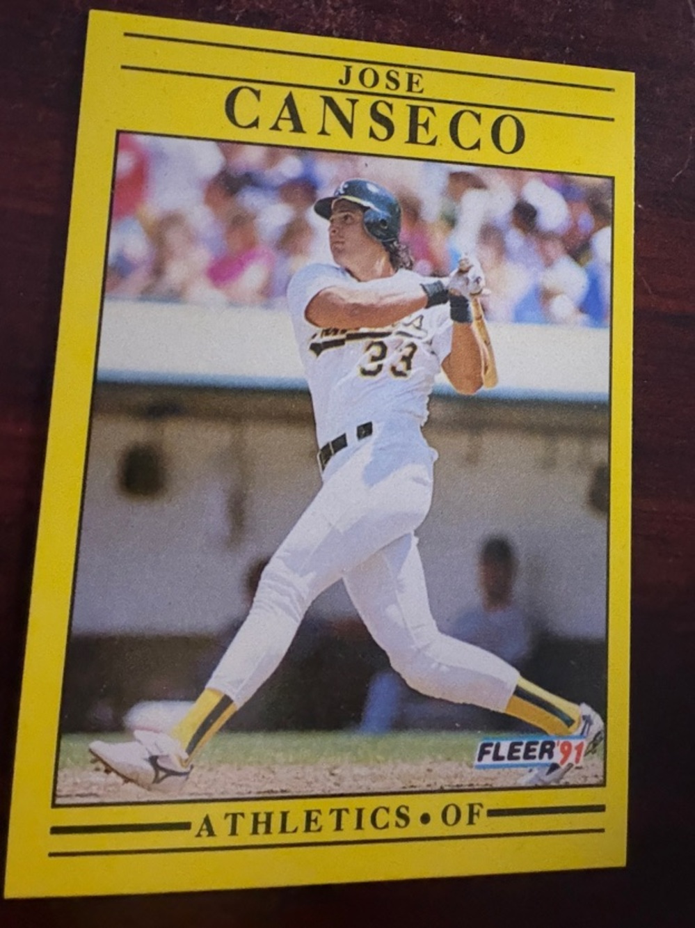 Fleer 1991 Baseball Card - Yellow Jose Canseco (Athletics)